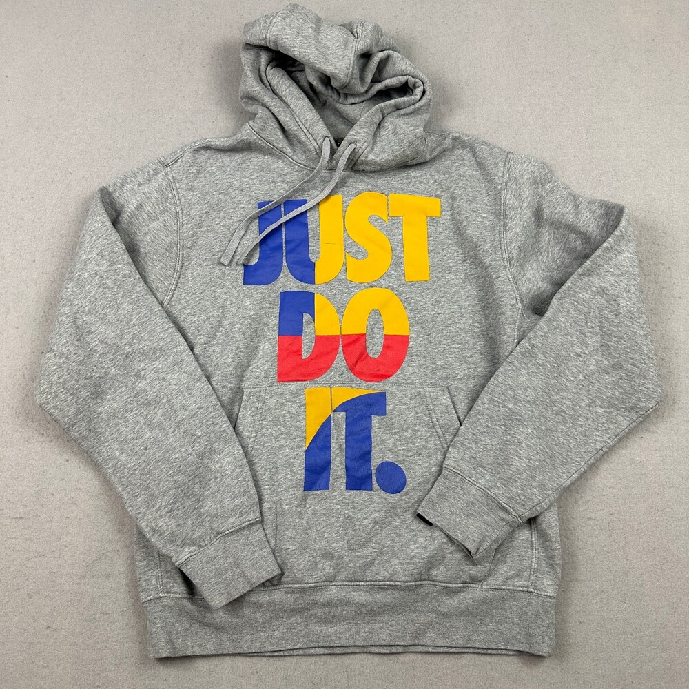 Nike Hoodie Men Small Gray Just Do It Pullover Fleece Swoosh Training S